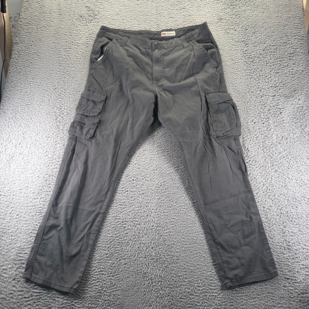 Wrangler Pant Mens 38x30 Gray Cotton Cargo Tapered Leg Utility Workwear‎ Stretch